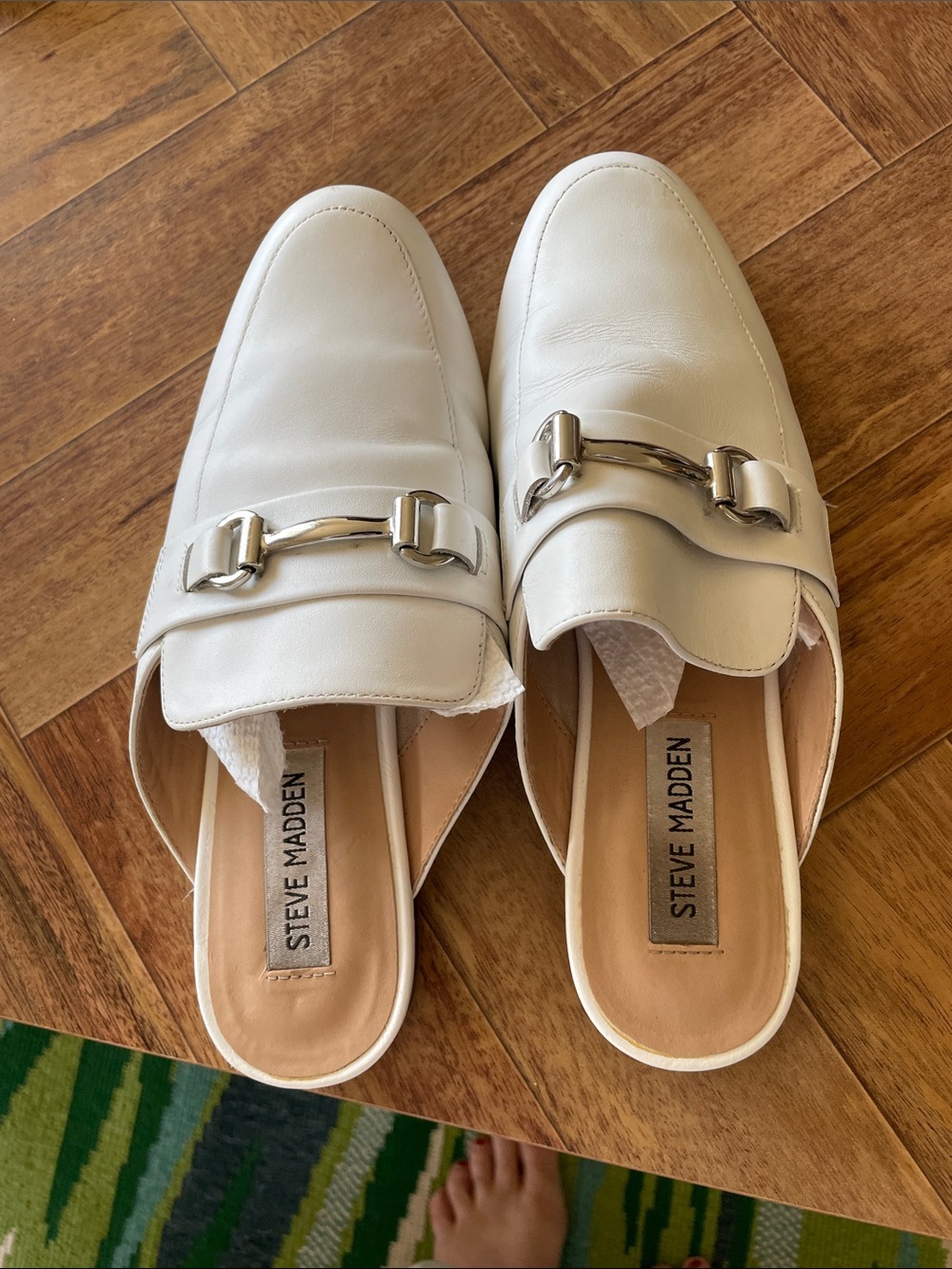 Steve Madden Cream Leather Backless Mules with Silver Hardware
